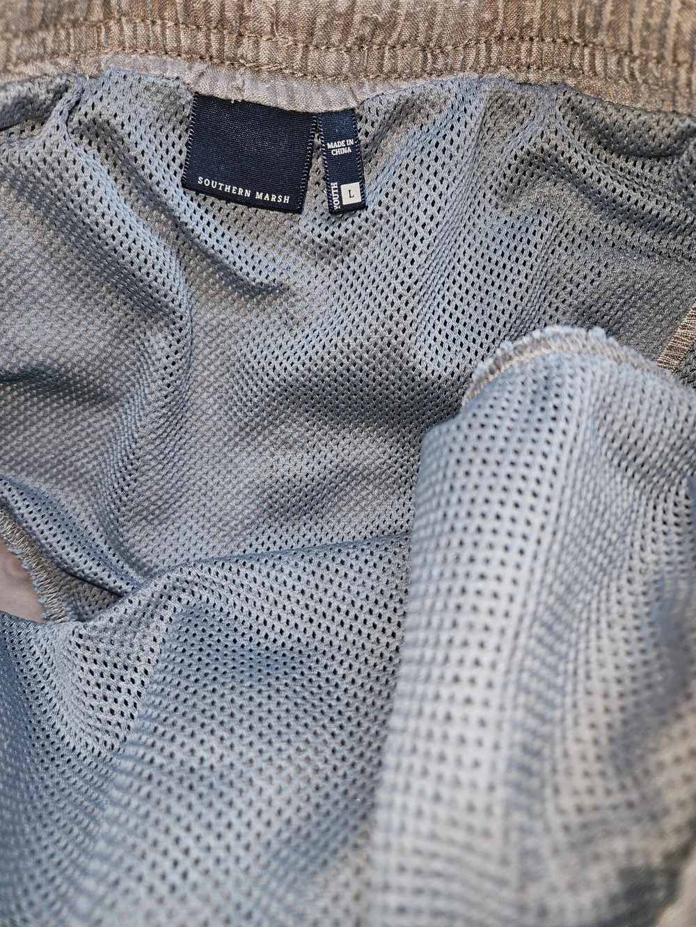Southern Marsh Kids Taupe Swim Trunks with White Drawstring